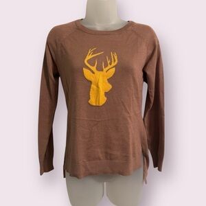 Rue21 Brown Deer Graphic Sweater Lightweight Knit Long Sleeve Size M